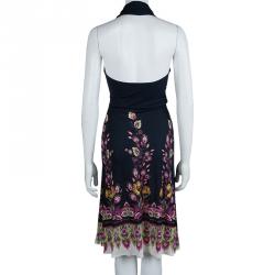Pre Owned Roberto Cavalli Black Knit Floral Print Halter Dress S