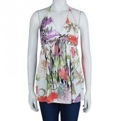 Pre Owned Class by Roberto Cavalli Multicolor Floral Print Knit Halter Top L
