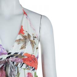 Pre Owned Class by Roberto Cavalli Multicolor Floral Print Knit Halter Top L