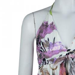 Pre Owned Class by Roberto Cavalli Multicolor Floral Print Knit Halter Top L