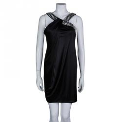 Pre Owned Roberto Cavalli Black Knit Embellished Sleeveless Dress S