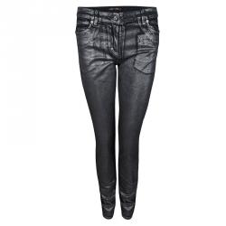 Pre Owned Roberto Cavalli Silver Metallic Finish Skinny Jeans M