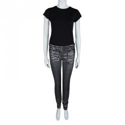 Pre Owned Roberto Cavalli Silver Metallic Finish Skinny Jeans M