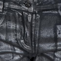 Pre Owned Roberto Cavalli Silver Metallic Finish Skinny Jeans M