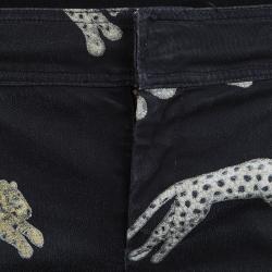 مملوكة مسبقًا بنطلون جينز روبرتو كافالي أسود طباعة نقشة الفهد غليتر براق قصة بوت S