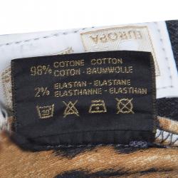 مملوكة مسبقًا بنطلون جينز روبرتو كافالي أسود طباعة نقشة الفهد غليتر براق قصة بوت S