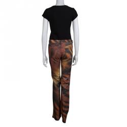 Pre Owned Roberto Cavalli Multicolor Glitter Animal Print Boot Cut Jeans S