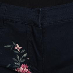 Pre Owned Roberto Cavalli Navy Blue Floral Print Tie Detail Capri Pants S