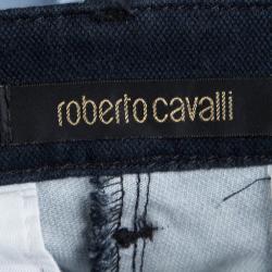 Pre Owned Roberto Cavalli Navy Blue Floral Print Tie Detail Capri Pants S