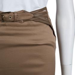 Pre Owned تنورة روبرتو كافالي بني فاتح بحزام واسعة 