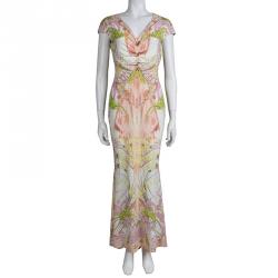 Pre Owned Roberto Cavalli Multicolor Floral Printed Knit Maxi Dress M