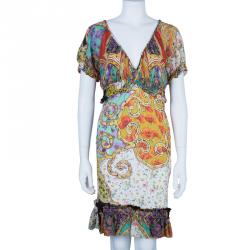 مملوكة مسبقًا Roberto Cavalli Abstract Print Silk Blend Dress M