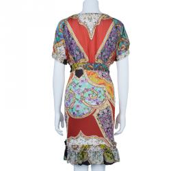 مملوكة مسبقًا Roberto Cavalli Abstract Print Silk Blend Dress M