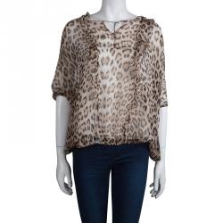 Pre Owned Roberto Cavalli Leopard Print Sheer Silk Blouse XS