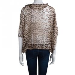 Pre Owned Roberto Cavalli Leopard Print Sheer Silk Blouse XS