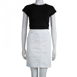 Pre Owned تنورة روبرتو كافالي جينز أبيض ميني S