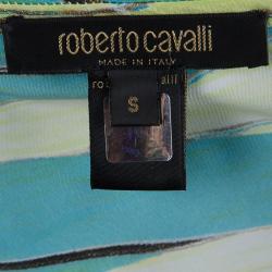 Pre Owned فستان ماكسي روبرتو كافالي بكشكشة مطبوع برقبة حمالات S