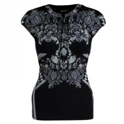 Roberto Cavalli Monochrome Silk Printed Top S