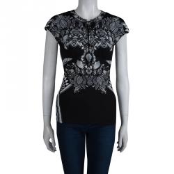 Roberto Cavalli Monochrome Silk Printed Top S
