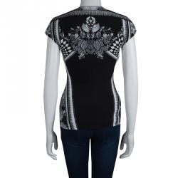 Pre Owned Roberto Cavalli Monochrome Silk Printed Top S