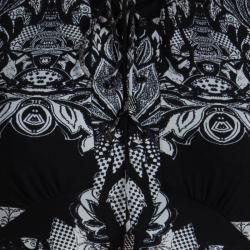 Pre Owned Roberto Cavalli Monochrome Silk Printed Top S