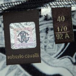 Pre Owned Roberto Cavalli Monochrome Silk Printed Top S
