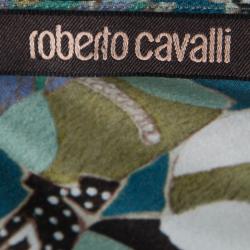 مملوكة مسبقًا فستان روبرتو كافالي بلا أكمام بدواخل دانتيل حرير منقوش متعدد الألوان S