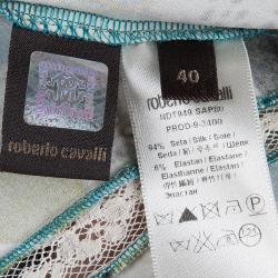 مملوكة مسبقًا فستان روبرتو كافالي بلا أكمام بدواخل دانتيل حرير منقوش متعدد الألوان S