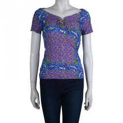 Pre Owned توب روبرتو كافالي مكسم بنقوش أزهار متعدد الألوان S