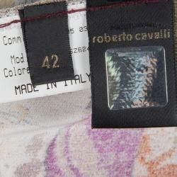 Pre Owned Roberto Cavalli Multicolor Silk Printed Halter Neck Maxi Dress M