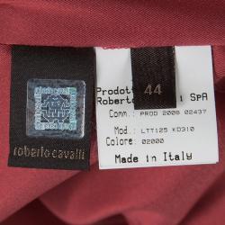 Pre Owned Roberto Cavalli Red Floral Printed Silk Ruffle Detail Dress M