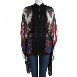Pre Owned Roberto Cavalli Multicolor Printed Silk Belted Kaftan S
