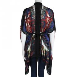 Pre Owned Roberto Cavalli Multicolor Printed Silk Belted Kaftan S