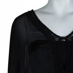Pre Owned Roberto Cavalli Black Animal Print Long Sleeve Silk Blouse M