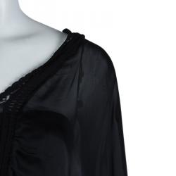 Pre Owned Roberto Cavalli Black Animal Print Long Sleeve Silk Blouse M