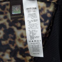 Pre Owned Roberto Cavalli Black Animal Print Long Sleeve Silk Blouse M
