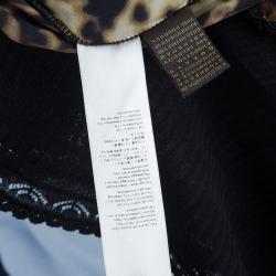 Pre Owned Roberto Cavalli Black Animal Print Long Sleeve Silk Blouse M