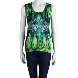 Pre Owned توب روبرتو كافالي حرير مطبوع متعدد الألوان M