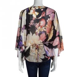 Pre Owned Roberto Cavalli Floral Printed Tie Detail Top M
