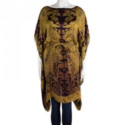 مملوكة مسبقًا قفطان روبرتو كافالي بحزام حرير منقوش متعدد الألوان M