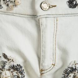 Pre Owned Roberto Cavalli Off White Demin Embellished Boot Cut Jeans L