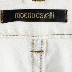 Pre Owned Roberto Cavalli Off White Demin Embellished Boot Cut Jeans L