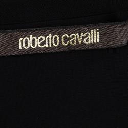 مملوكة مسبقًا فستان روبرتو كافالي أسود مطبوع بأكمام طويلة M