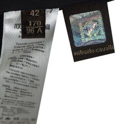 مملوكة مسبقًا فستان روبرتو كافالي أسود مطبوع بأكمام طويلة M