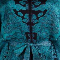 مملوكة مسبقًا Roberto Cavalli Blue Printed Silk Tie Detail Kaftan Tunic M