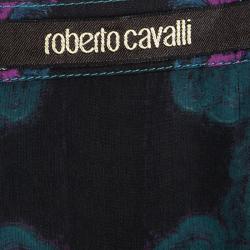 مملوكة مسبقًا Roberto Cavalli Blue Printed Silk Tie Detail Kaftan Tunic M
