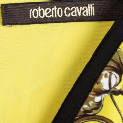 Pre Owned Roberto Cavalli Yellow Printed Cap Sleeve V- Neck Dress M