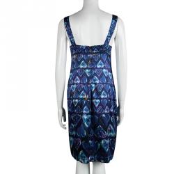 Pre Owned Roberto Cavalli Blue Heart Print Silk Sleeveless Dress M