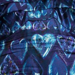 Pre Owned Roberto Cavalli Blue Heart Print Silk Sleeveless Dress M