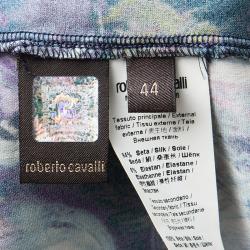 Pre Owned Roberto Cavalli Blue Heart Print Silk Sleeveless Dress M